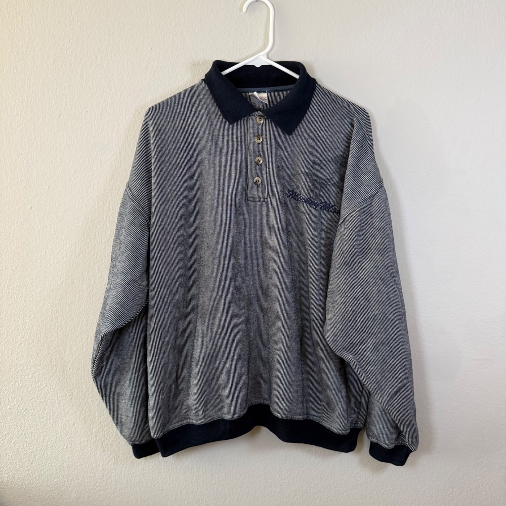 Walt Disney Gallery Mens Striped Polo Sweatshirt‎ Navy Blue Size XL